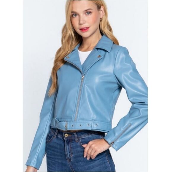 Active USA Vegan Belted Moto Jacket - Picture 10 of 15